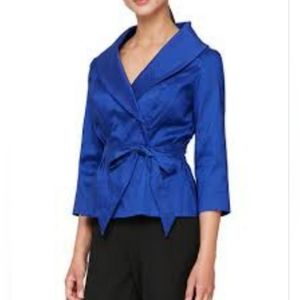 Alex Evenings Taffeta V-Neck 3/4 Sleeve Tie Waist Blouse